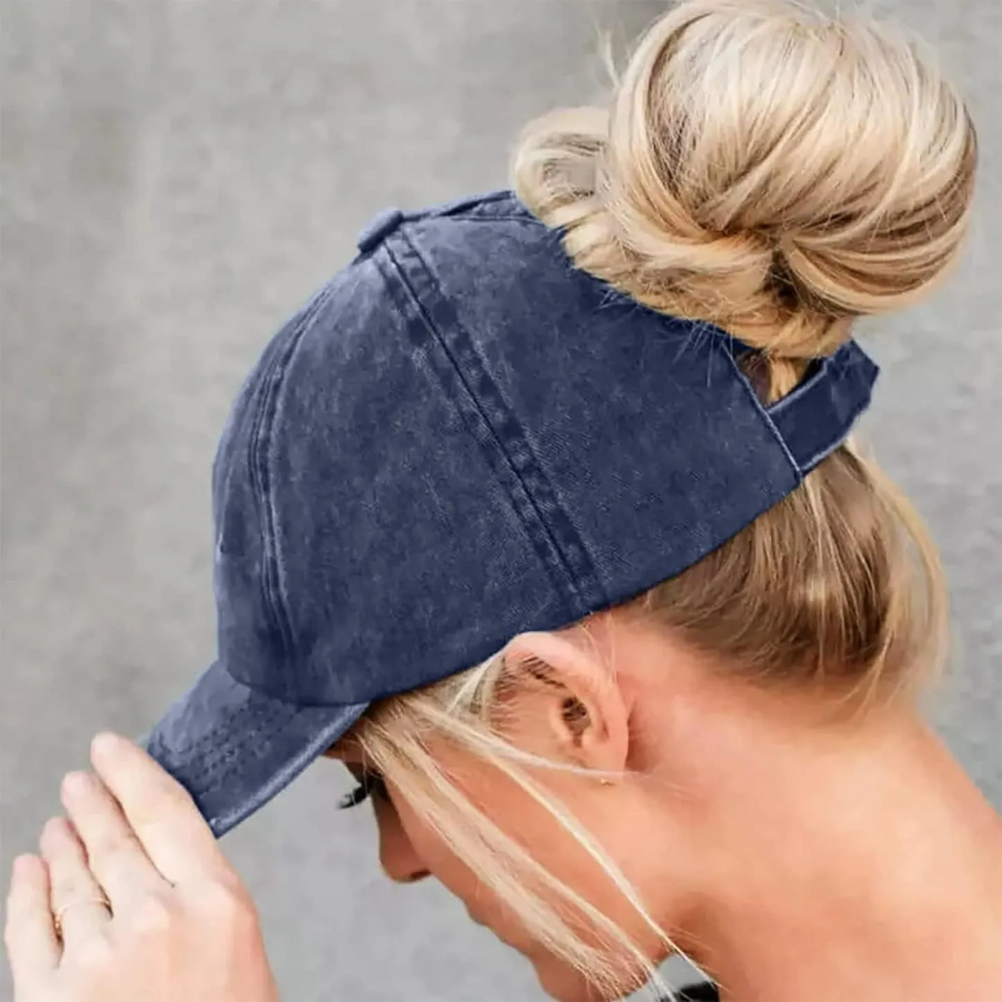 Womens Vintage Washed Distressed Baseball-Cap with Ponytail Hole Sport Golf Hat