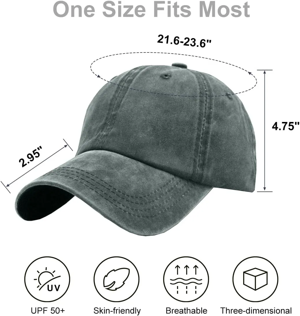 Womens Vintage Washed Distressed Baseball-Cap with Ponytail Hole Sport Golf Hat