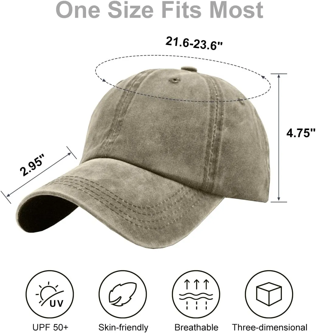 Womens Vintage Washed Distressed Baseball-Cap with Ponytail Hole Sport Golf Hat