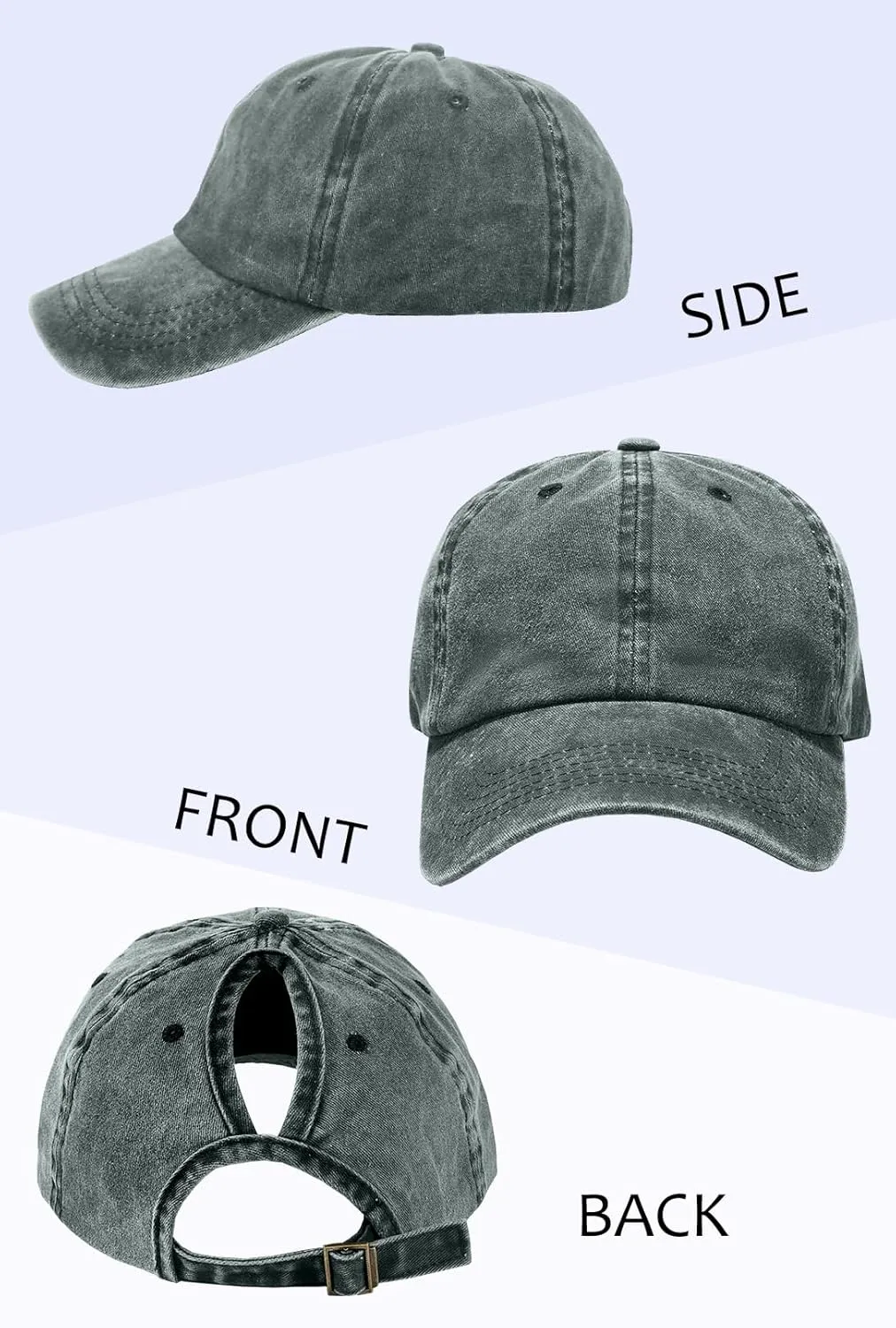 Womens Vintage Washed Distressed Baseball-Cap with Ponytail Hole Sport Golf Hat