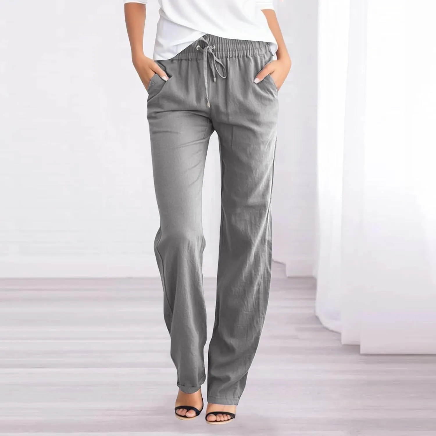 Women's Wide Leg Sweatpants Winter lwggings Outfits Capris with Pockets Water Resistant Elastic Waist