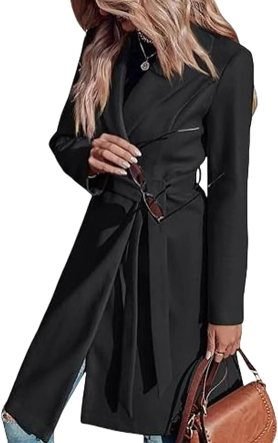 Womens Winter Wool Blend Coats 2024 Casual Warm Peacoat Trench Coat Double Breasted Notch Lapel Overcoats