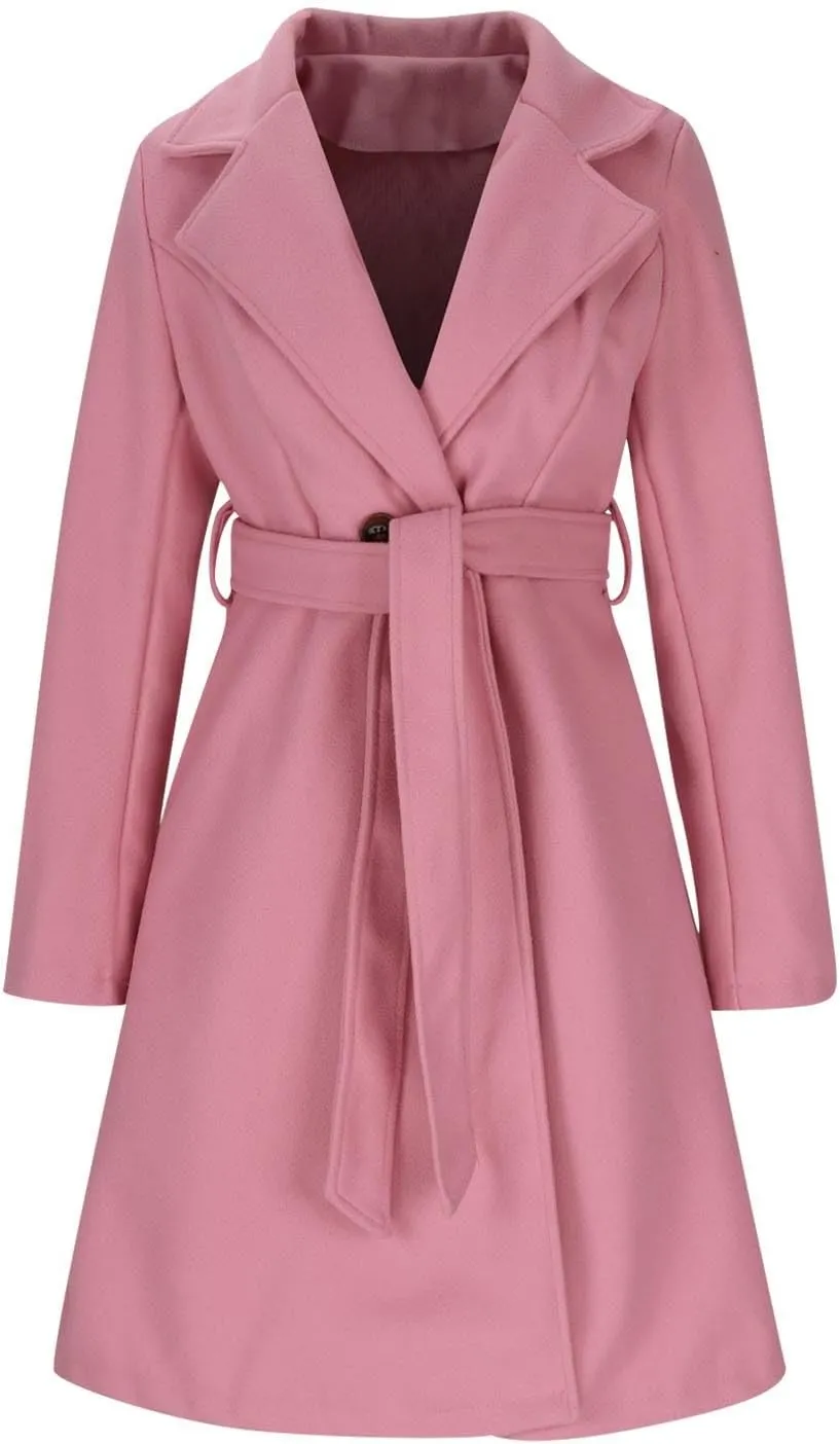 Womens Winter Wool Blend Coats 2024 Casual Warm Peacoat Trench Coat Double Breasted Notch Lapel Overcoats