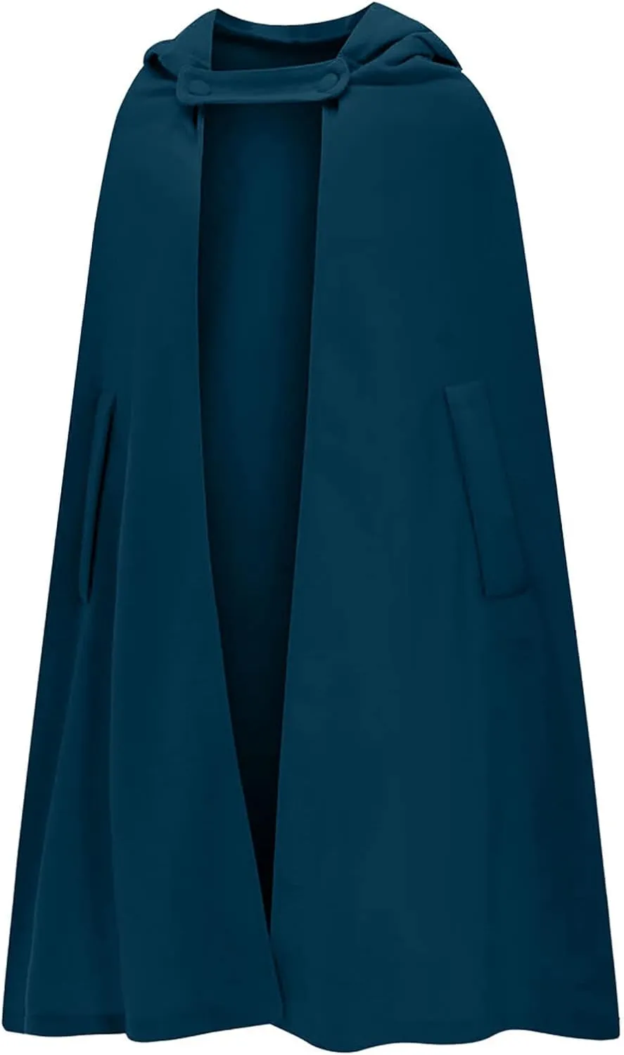 Women's Wool Blend Hooded Cape Mid-Length Cloak Pea Coats Winter Open Front Cardigans Vintage Trench Outwear