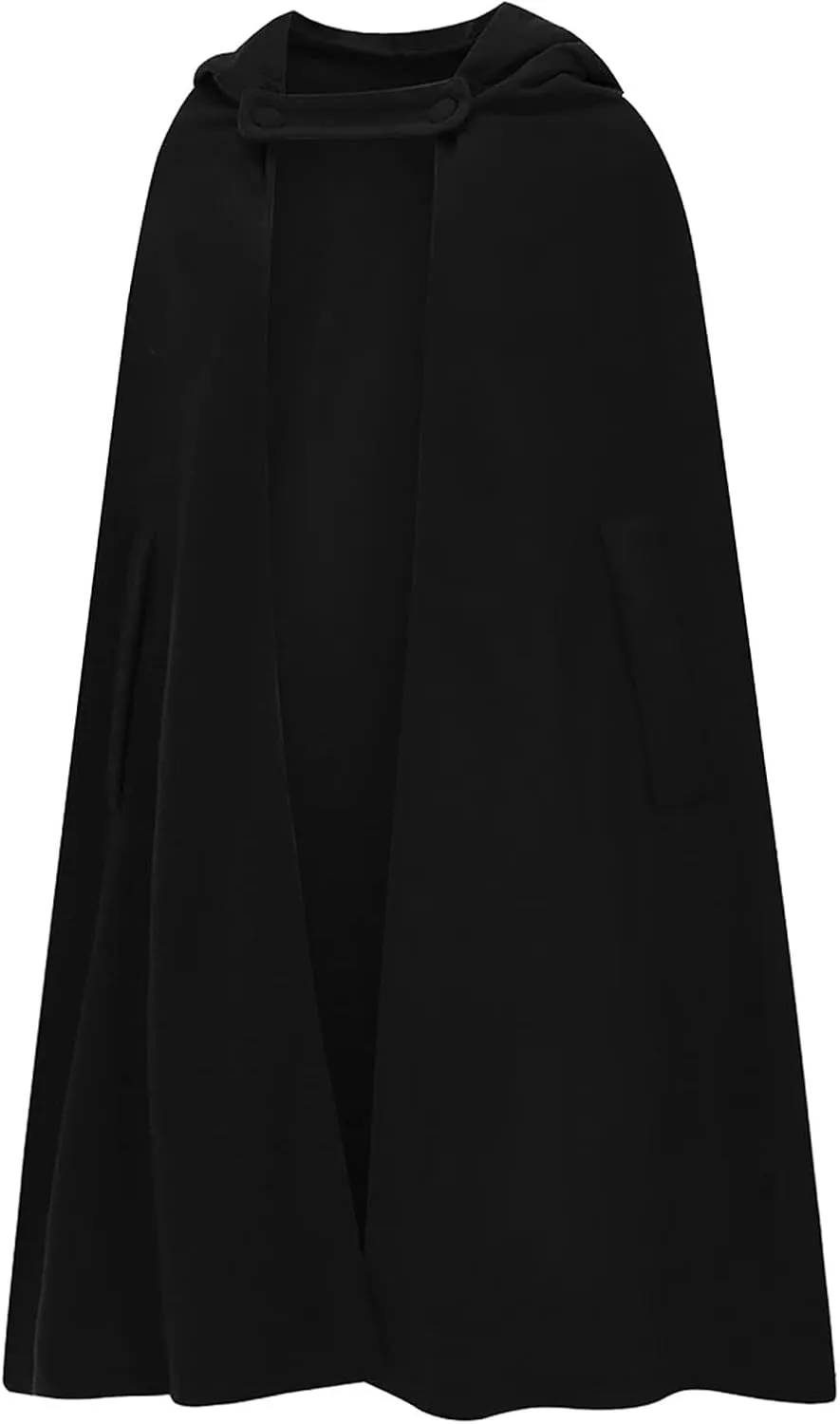 Women's Wool Blend Hooded Cape Mid-Length Cloak Pea Coats Winter Open Front Cardigans Vintage Trench Outwear