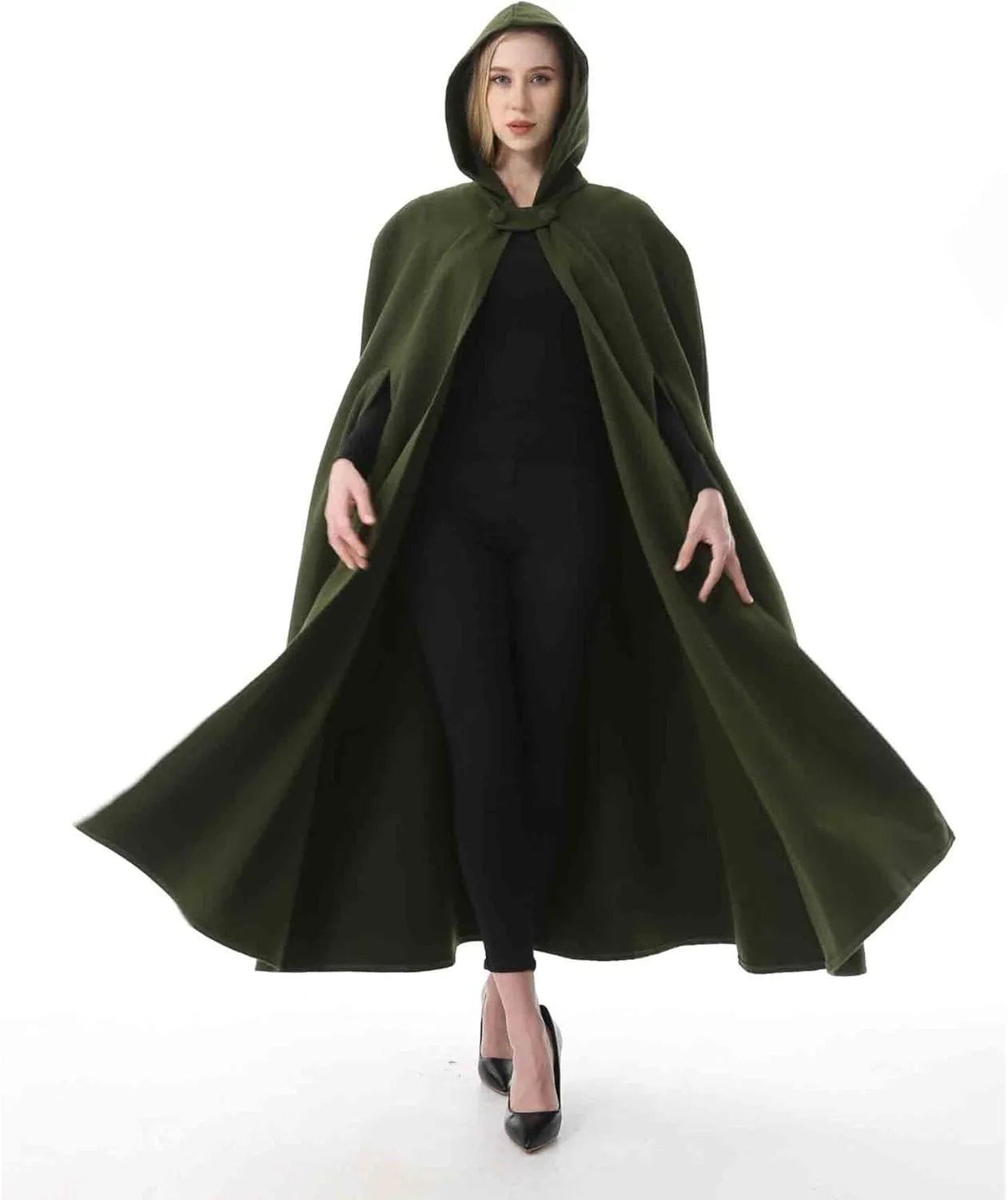 Women's Wool Blend Hooded Cape Poncho Maxi Cloak Coat Halloween Cloak Wool Hooded Cloak Pea Coats