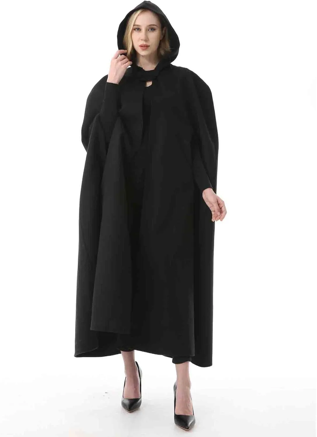Women's Wool Blend Hooded Cape Poncho Maxi Cloak Coat Halloween Cloak Wool Hooded Cloak Pea Coats