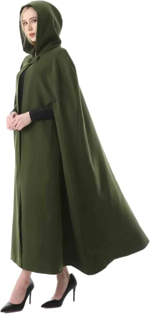 Women's Wool Blend Hooded Cape Poncho Maxi Cloak Coat Halloween Cloak Wool Hooded Cloak Pea Coats