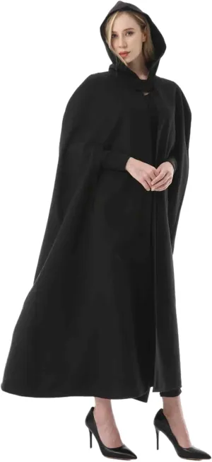 Women's Wool Blend Hooded Cape Poncho Maxi Cloak Coat Halloween Cloak Wool Hooded Cloak Pea Coats