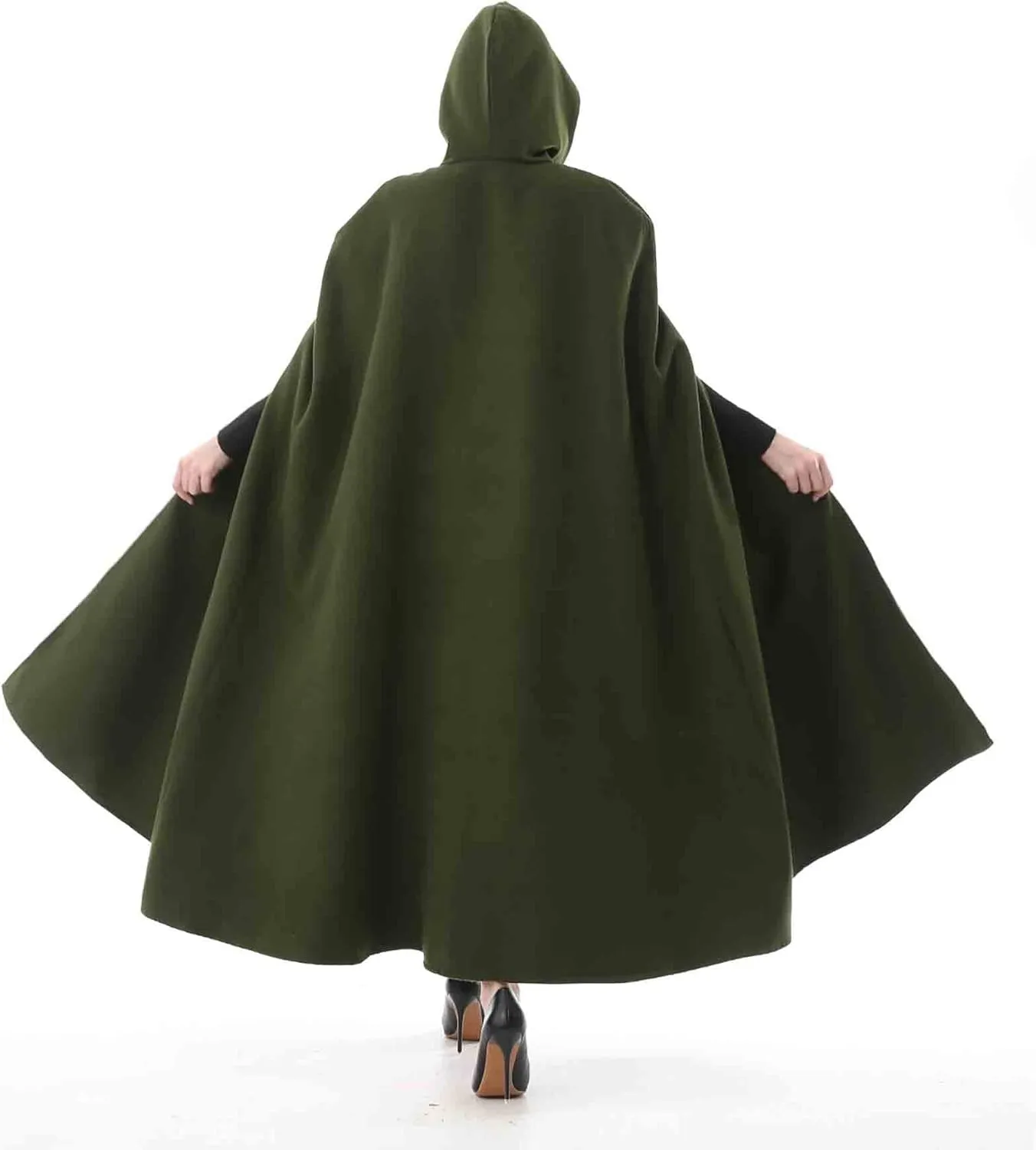Women's Wool Blend Hooded Cape Poncho Maxi Cloak Coat Halloween Cloak Wool Hooded Cloak Pea Coats