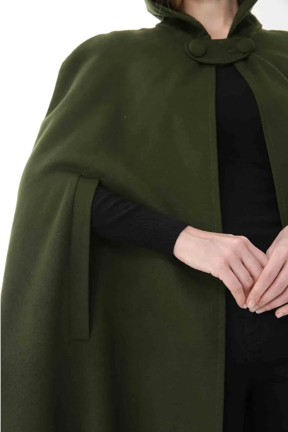 Women's Wool Blend Hooded Cape Poncho Maxi Cloak Coat Halloween Cloak Wool Hooded Cloak Pea Coats