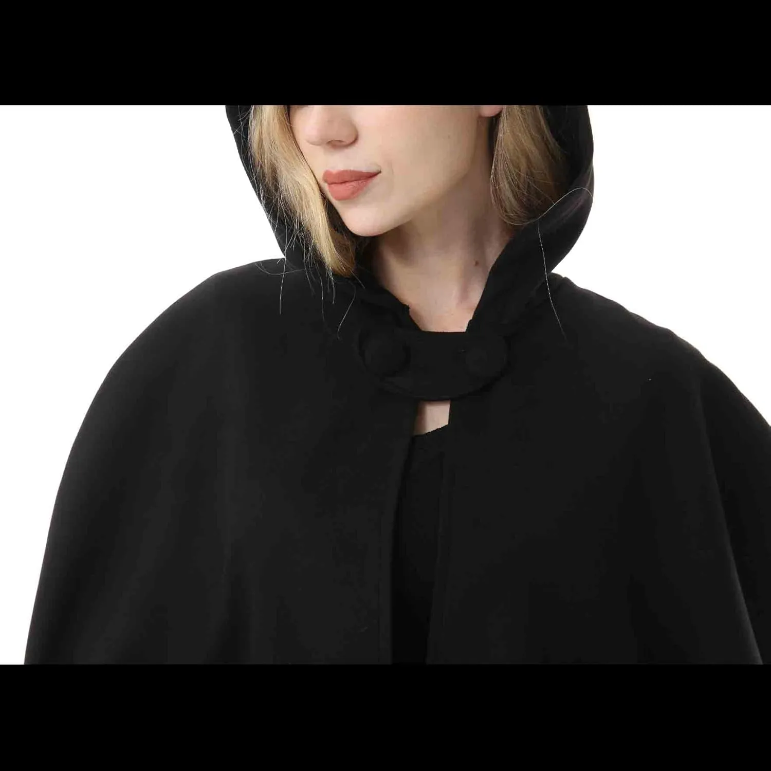 Women's Wool Blend Hooded Cape Poncho Maxi Cloak Coat Halloween Cloak Wool Hooded Cloak Pea Coats