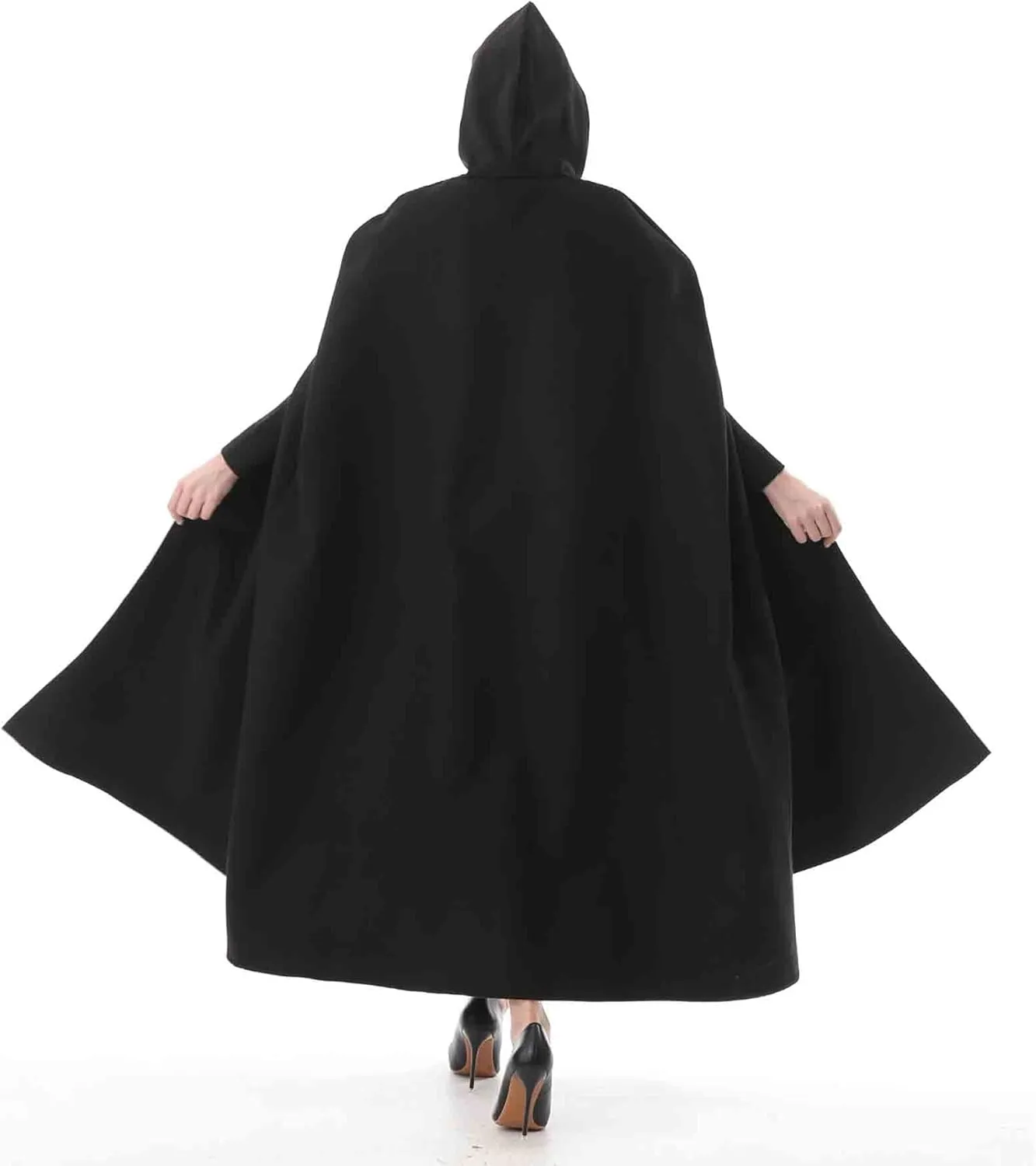 Women's Wool Blend Hooded Cape Poncho Maxi Cloak Coat Halloween Cloak Wool Hooded Cloak Pea Coats