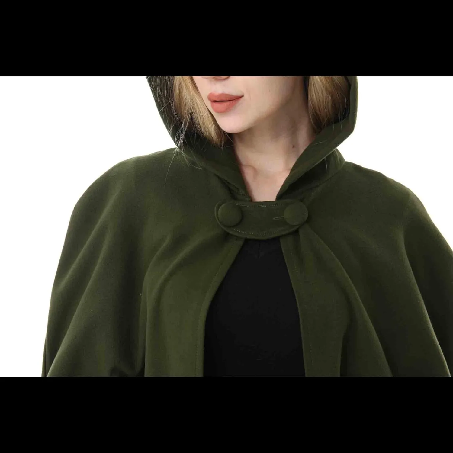 Women's Wool Blend Hooded Cape Poncho Maxi Cloak Coat Halloween Cloak Wool Hooded Cloak Pea Coats