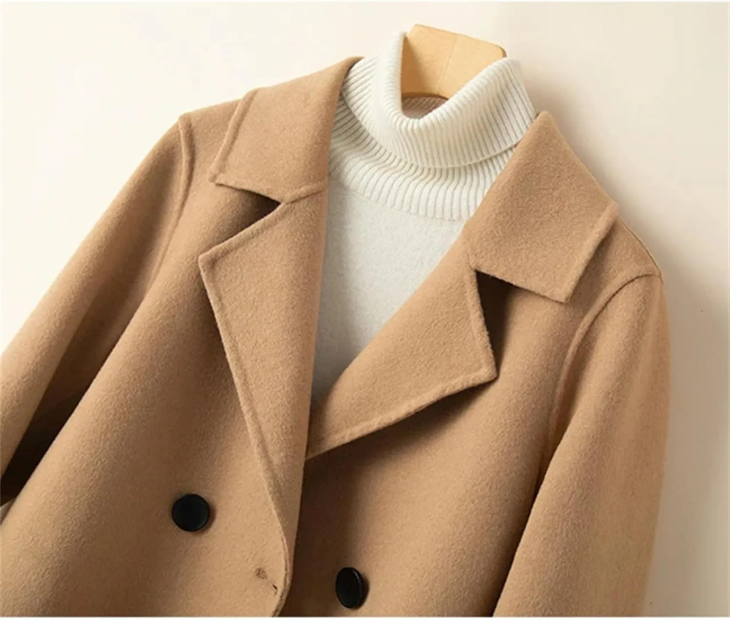 Women's Woolen Coat Turn-Down Collar Short Wool Coat For Female Thicken Trench Coat With Pockets