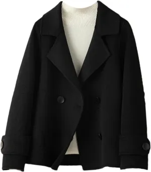 Women's Woolen Coat Turn-Down Collar Short Wool Coat For Female Thicken Trench Coat With Pockets