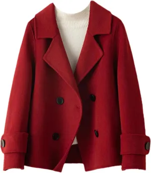 Women's Woolen Coat Turn-Down Collar Short Wool Coat For Female Thicken Trench Coat With Pockets