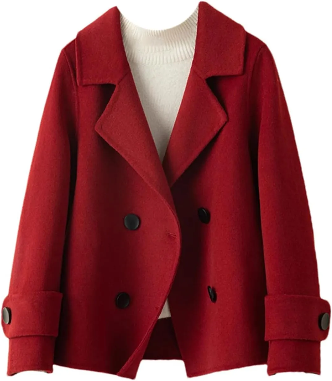 Women's Woolen Coat Turn-Down Collar Short Wool Coat For Female Thicken Trench Coat With Pockets