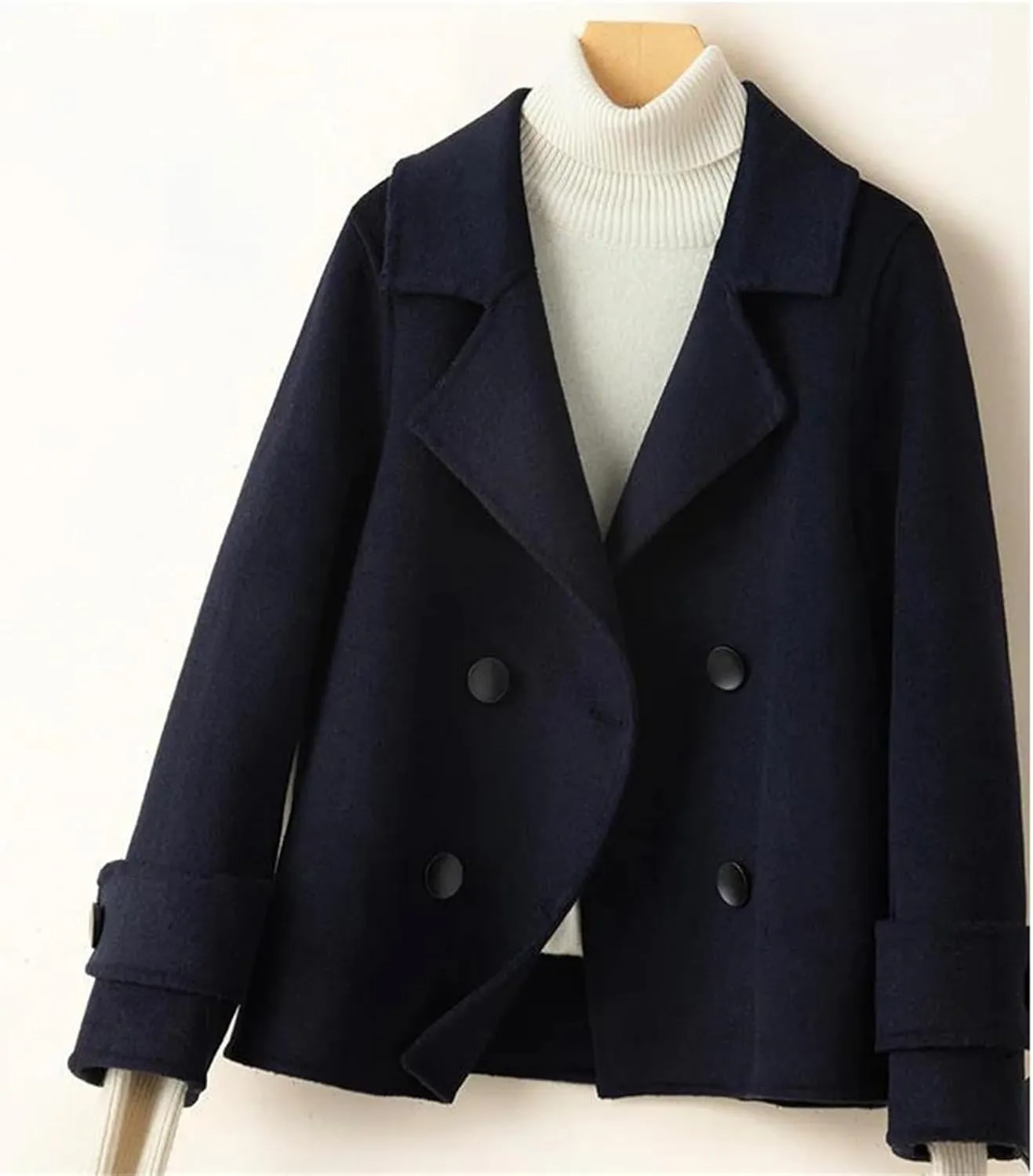 Women's Woolen Coat Turn-Down Collar Short Wool Coat For Female Thicken Trench Coat With Pockets