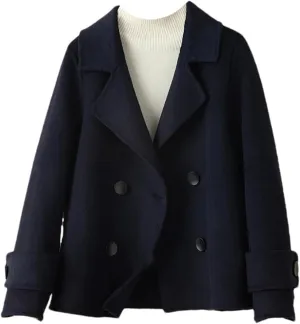 Women's Woolen Coat Turn-Down Collar Short Wool Coat For Female Thicken Trench Coat With Pockets