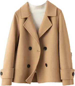 Women's Woolen Coat Turn-Down Collar Short Wool Coat For Female Thicken Trench Coat With Pockets