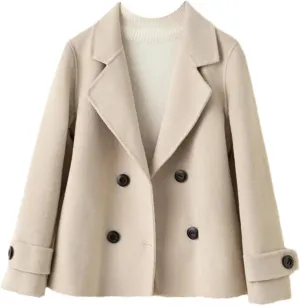 Women's Woolen Coat Turn-Down Collar Short Wool Coat For Female Thicken Trench Coat With Pockets