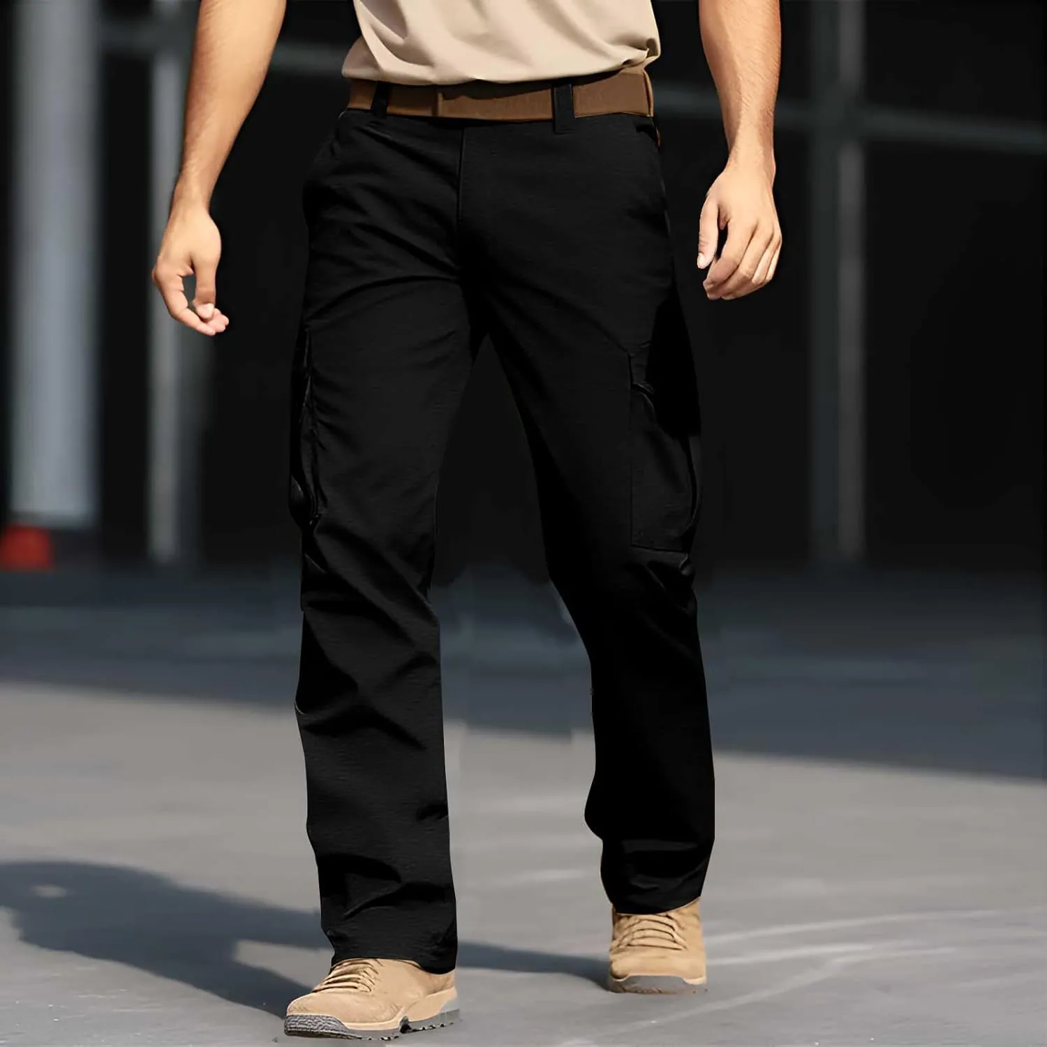 Work Pants for Men Elastic Waist Baggy Cargo Pants Relaxed Fit Outdoor Rip Stop Tactical Travel Fishing Hiking Pants