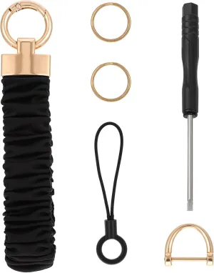 Wrist Keychain, Stretchy Key Chain with D Ring Car Key Fob Scrunchie Wristband Hand Wrist Lanyard Wristlet Strap Bracelet for Women Men Wallet Keys Camera Handbags Headphone(Black)