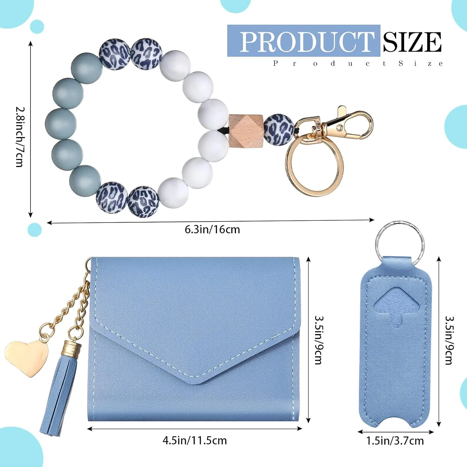 Wristlet Bracelet Keychain Wallet for Women Small Silicone Beaded Keyring Purse Leather Card Holder Teacher Graduation Gift