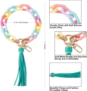 Wristlet Keychain for Women, Acrylic Chain Link Wristlet Keychain Boho Car Keychain with Leather Tassel