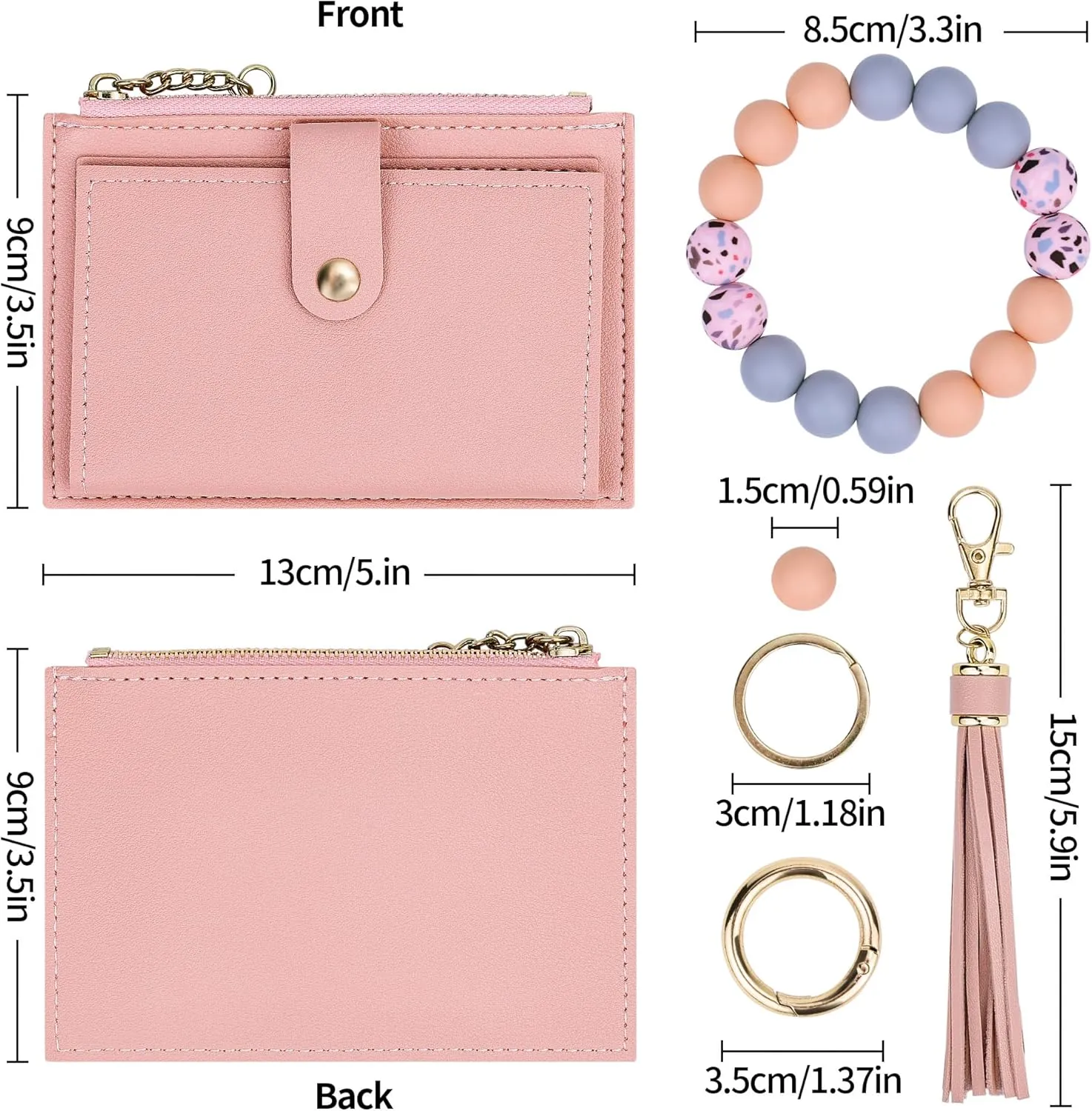 Wristlet Wallet Bracelet Keychain Credit Card Holder Silicone Bead Tassel Keychain Bangle Key Ring for Women