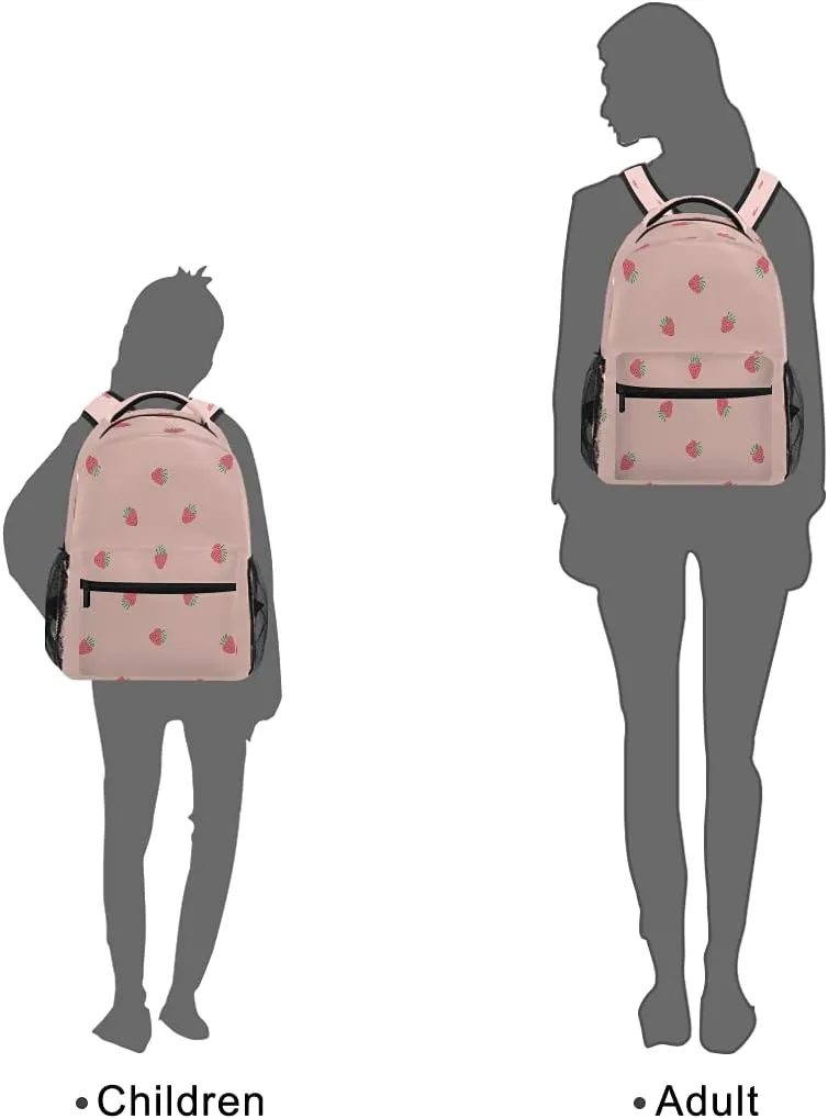 xigua Pink Strawberry Print Travel Backpack for School Water Resistant Bookbag