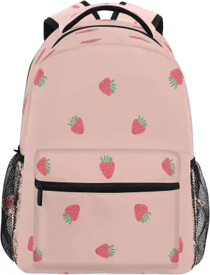 xigua Pink Strawberry Print Travel Backpack for School Water Resistant Bookbag