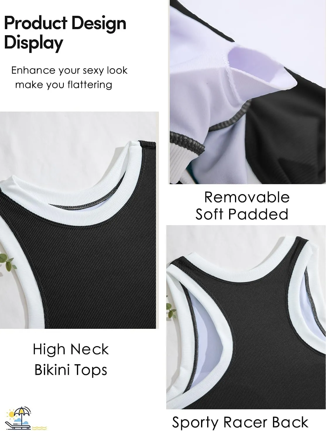 XUNYU Women High Waisted Bikini Set Ribbed 2 Piece Bestselling Swimsuit Tummy Control Bathing Suit for Teens Swim Suit 2025