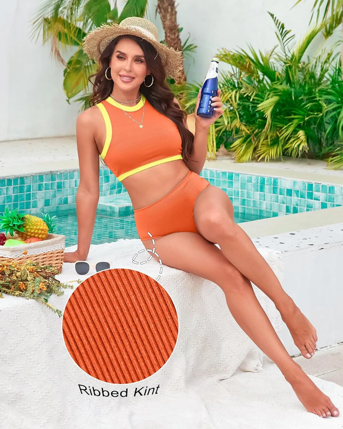 XUNYU Women High Waisted Bikini Set Ribbed 2 Piece Bestselling Swimsuit Tummy Control Bathing Suit for Teens Swim Suit 2025