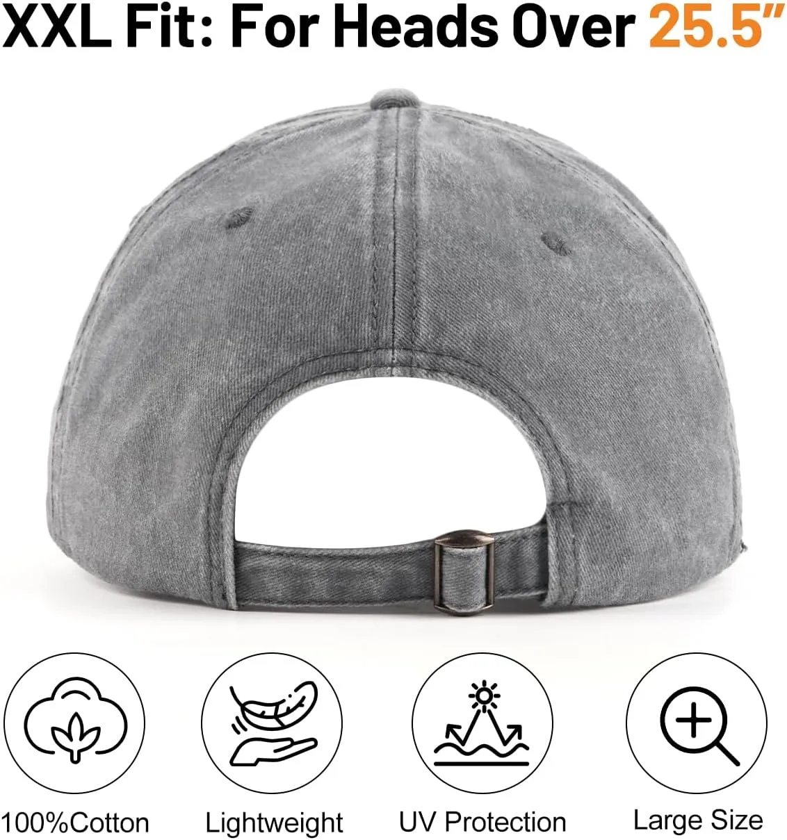 XXL Oversize Washed Denim Baseball Cap,Low Profile Jean Sports Cap for Big Heads 23.5"-25.5",Large Pigment Dyed Dad Hat