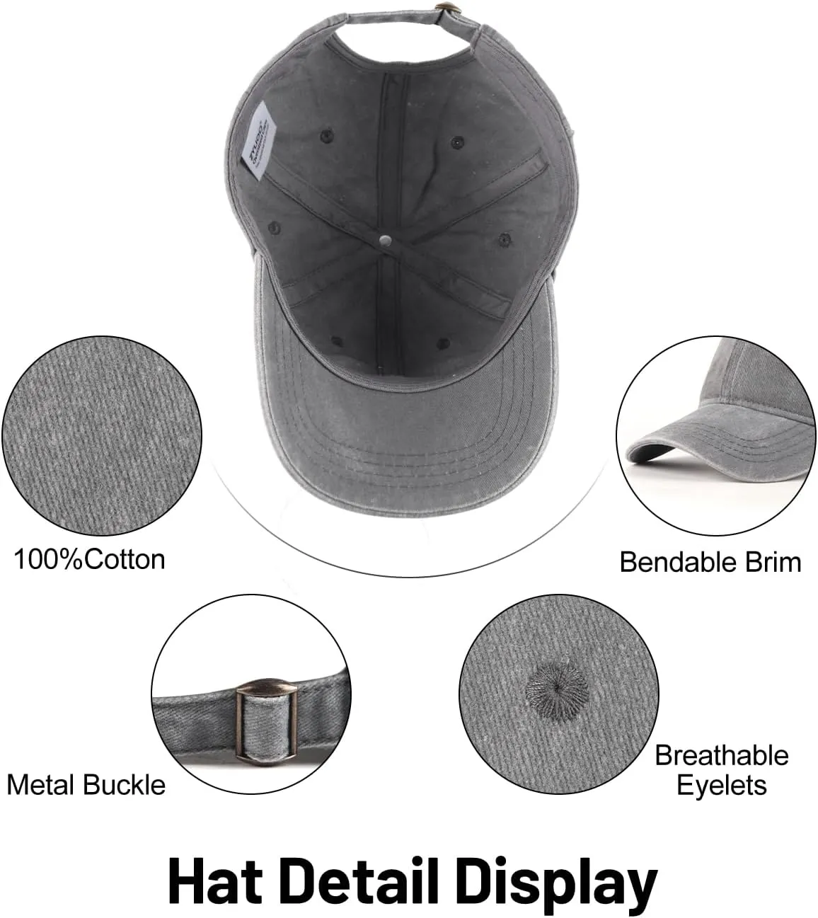 XXL Oversize Washed Denim Baseball Cap,Low Profile Jean Sports Cap for Big Heads 23.5"-25.5",Large Pigment Dyed Dad Hat
