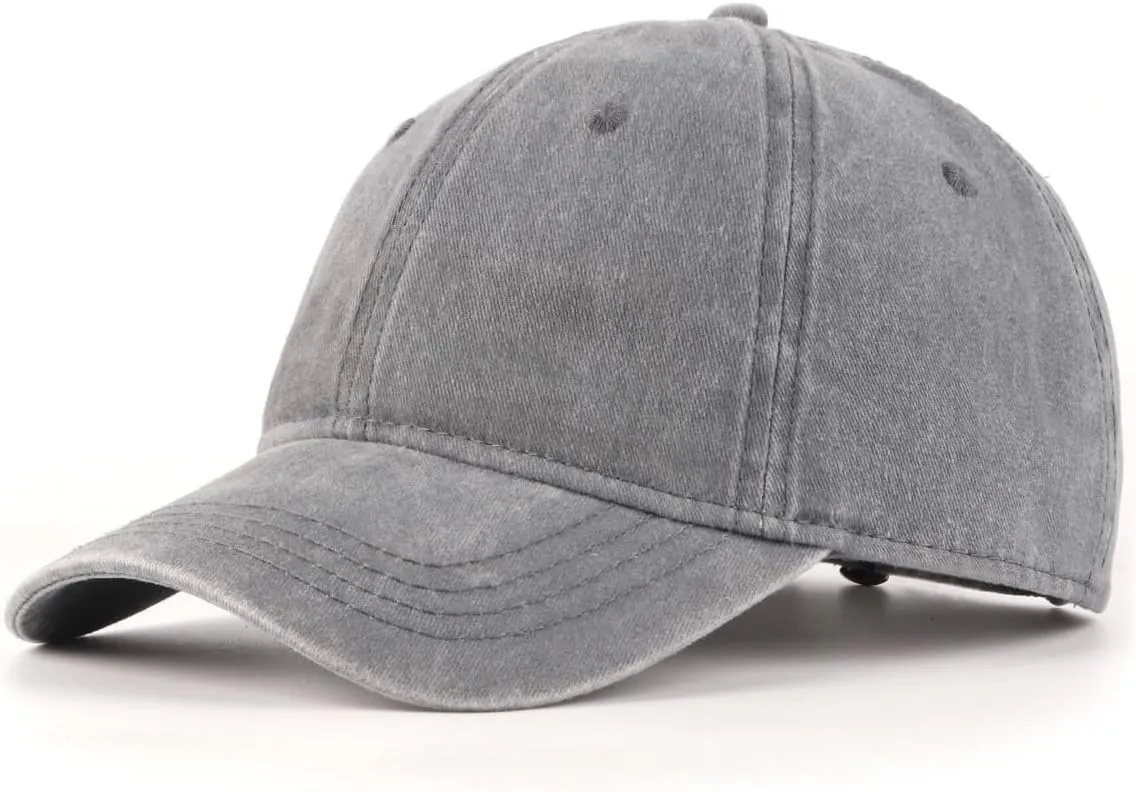 XXL Oversize Washed Denim Baseball Cap,Low Profile Jean Sports Cap for Big Heads 23.5"-25.5",Large Pigment Dyed Dad Hat