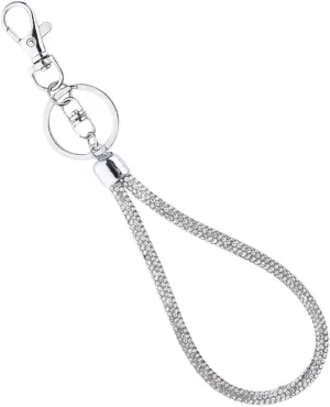 yaozeio Black Silver Bling Wristlet Keychain Lanyard for Keys Wrist Keychain Bracelet for Women Girls Glitter Wristlet Strap