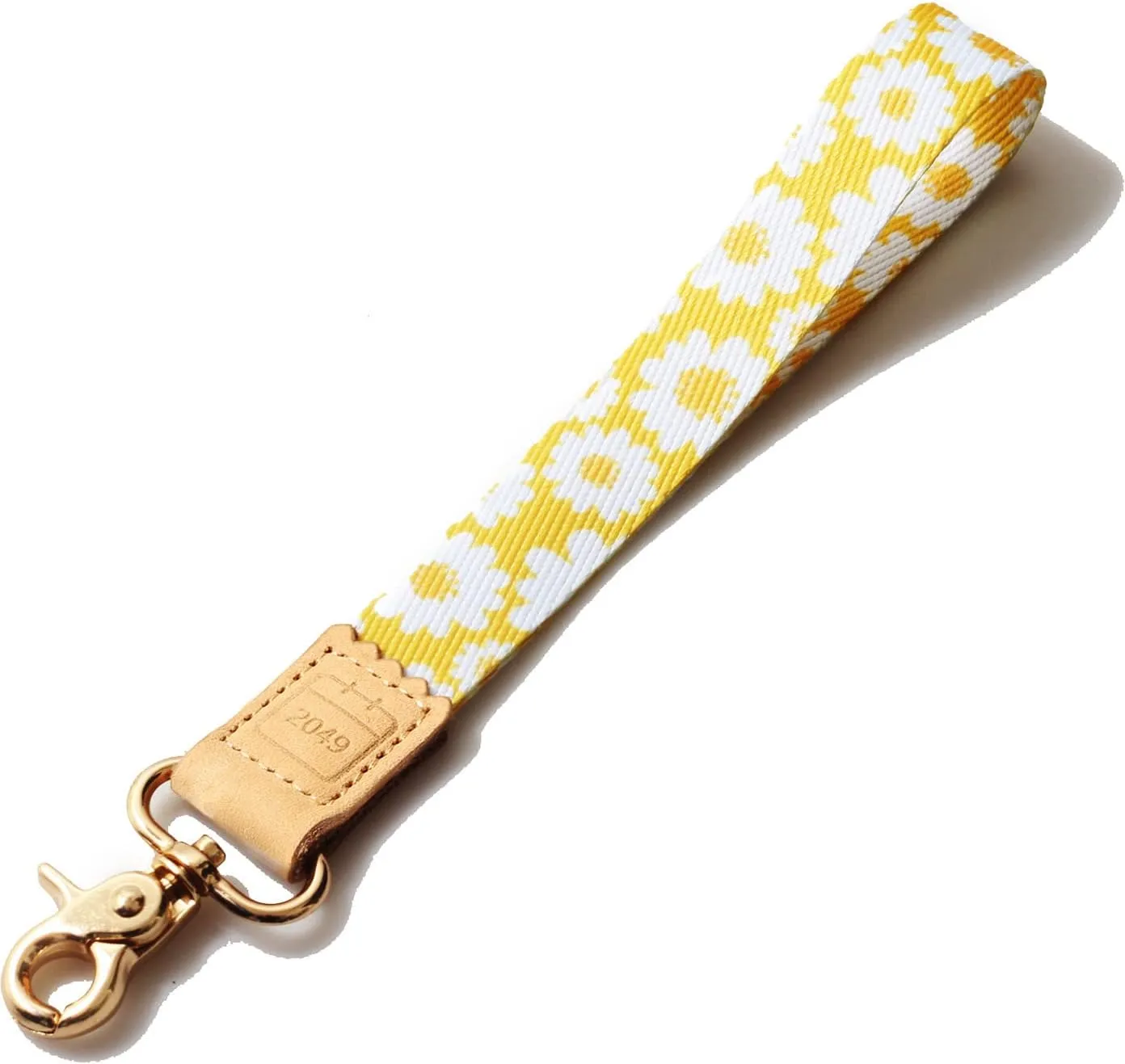 Yellow Floral Car Key Chain Wristlet for Women, Wrist Keychain Strap Womens Lanyard for Keys (Plumeria)