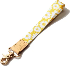 Yellow Floral Car Key Chain Wristlet for Women, Wrist Keychain Strap Womens Lanyard for Keys (Plumeria)