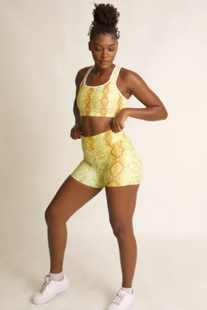 Yellow Safi Snake Print Soft Buttery High Waisted Biker Shorts