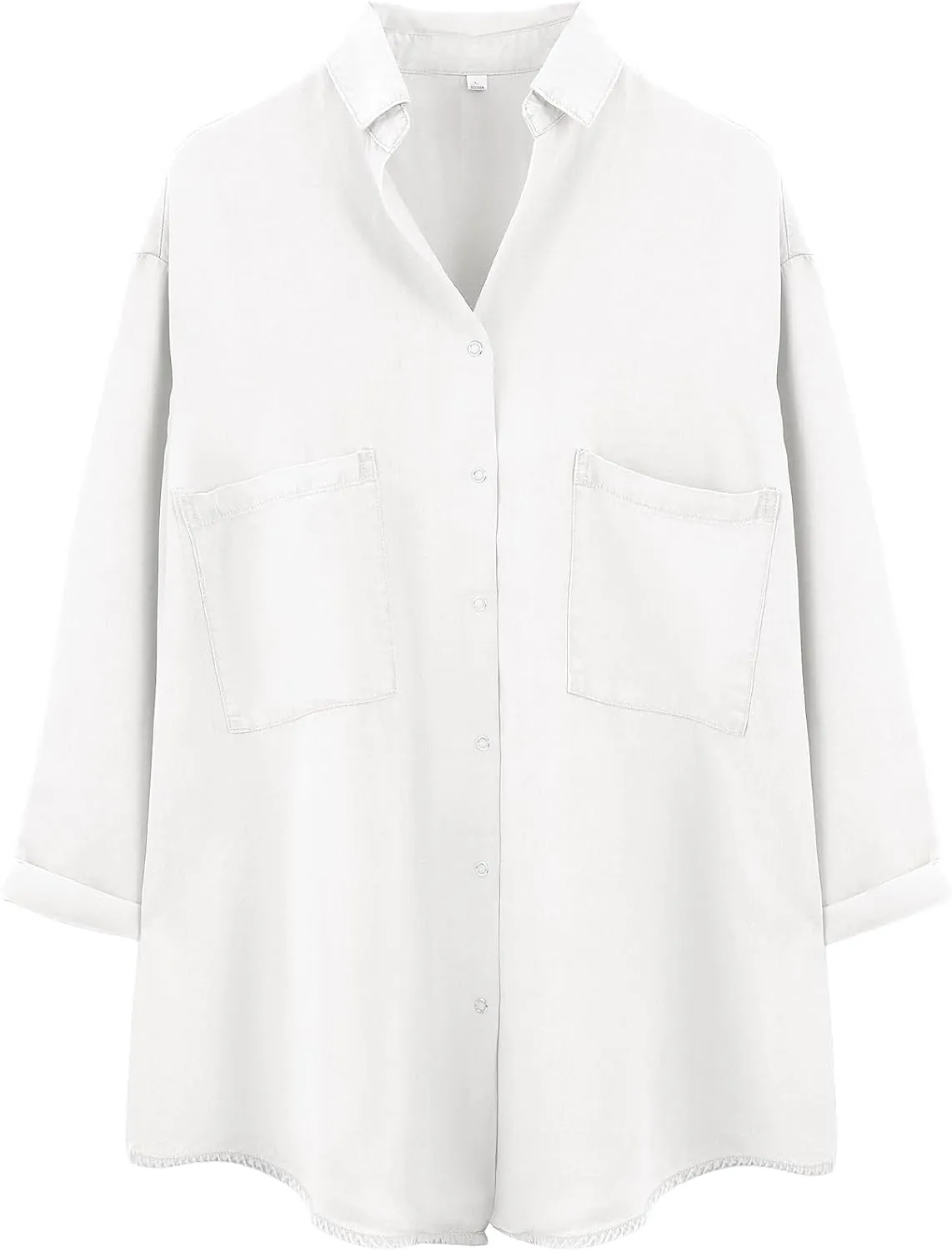 Yimoon Womens Denim Shirt Chambray Blue Button Down Jean Shirt Denim Tops Soft Tencel Casual 3/4 Sleeve Jacket(White-XXL)