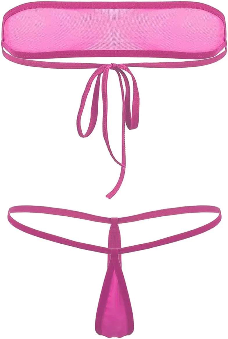 YiZYiF Womens Sheer See Through Bikinis Bandeau Top Mini Tear Drop Thong Micro Mesh Bathing Suit