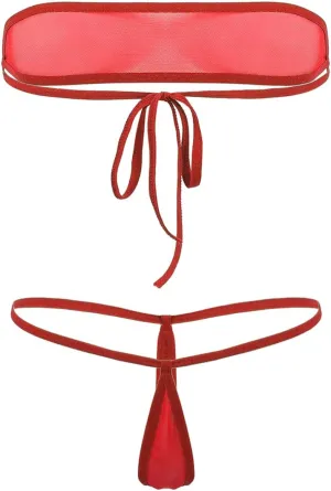 YiZYiF Womens Sheer See Through Bikinis Bandeau Top Mini Tear Drop Thong Micro Mesh Bathing Suit