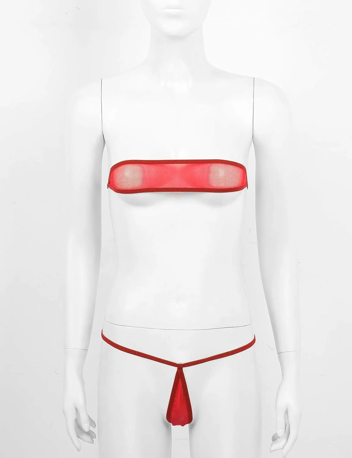 YiZYiF Womens Sheer See Through Bikinis Bandeau Top Mini Tear Drop Thong Micro Mesh Bathing Suit