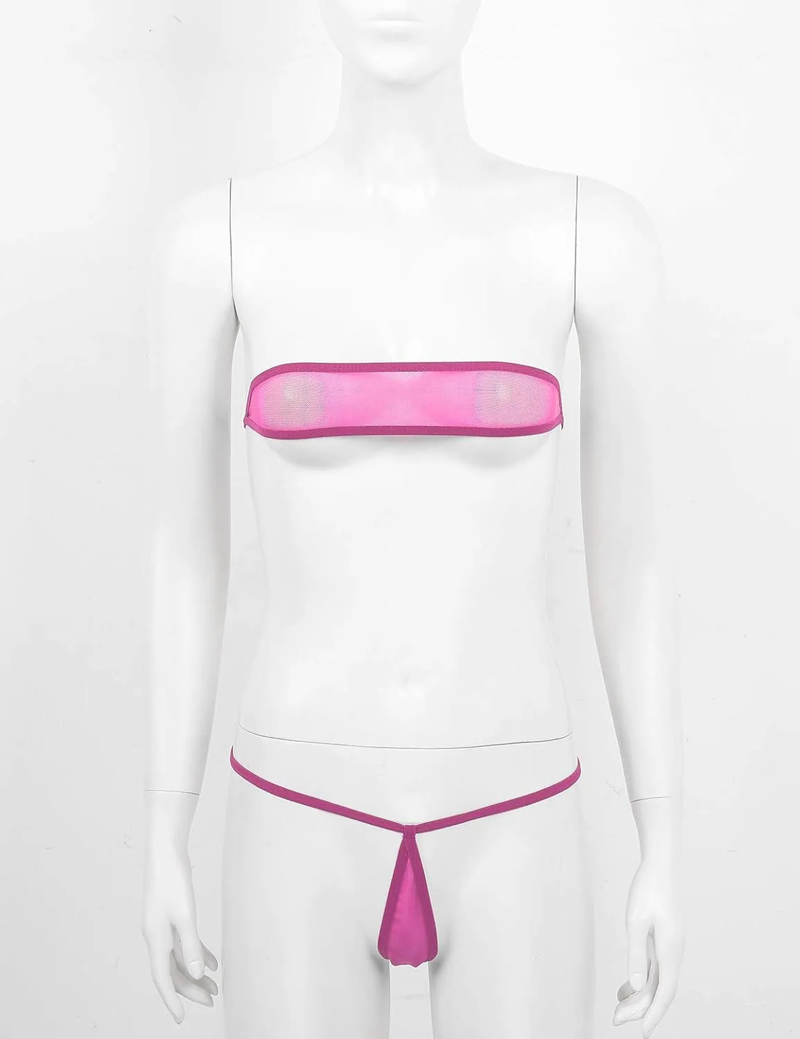 YiZYiF Womens Sheer See Through Bikinis Bandeau Top Mini Tear Drop Thong Micro Mesh Bathing Suit