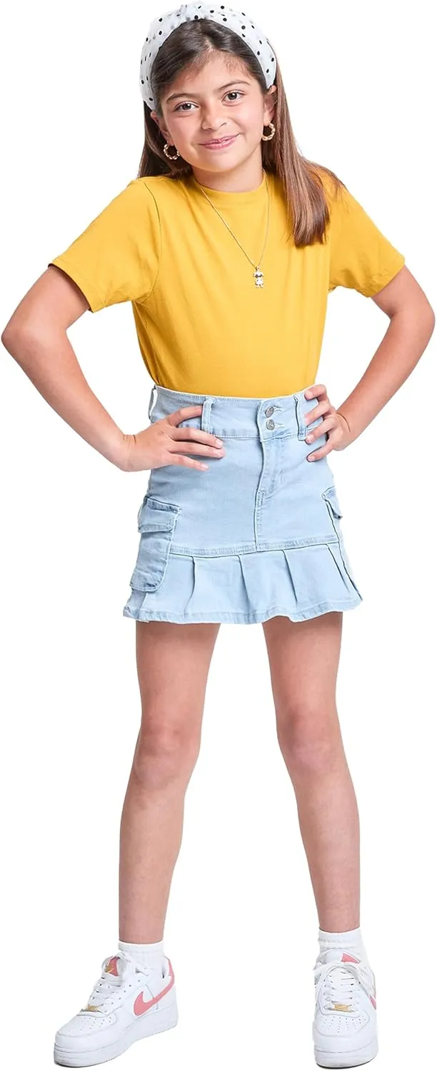 YMI Girls Cargo Pleated Denim Mini Skirt