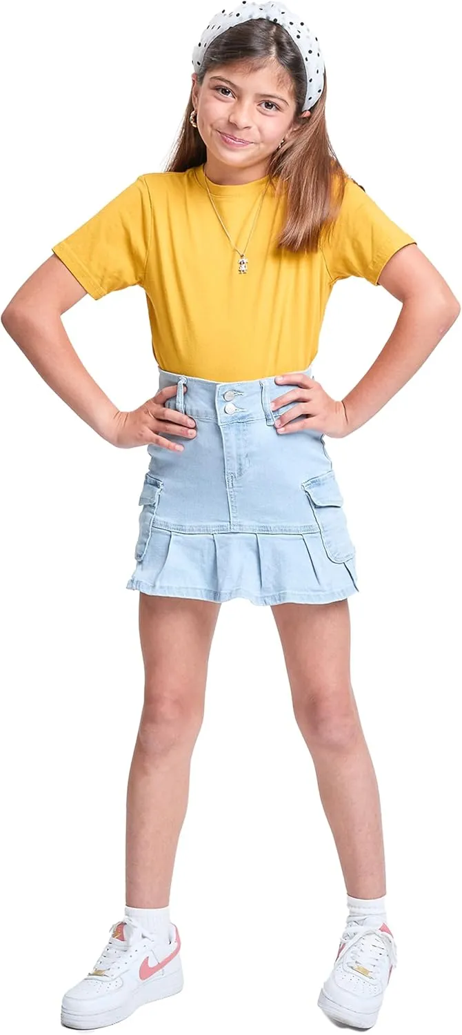 YMI Girls Cargo Pleated Denim Mini Skirt