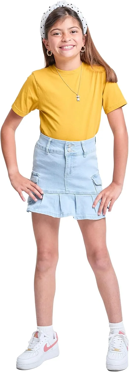 YMI Girls Cargo Pleated Denim Mini Skirt